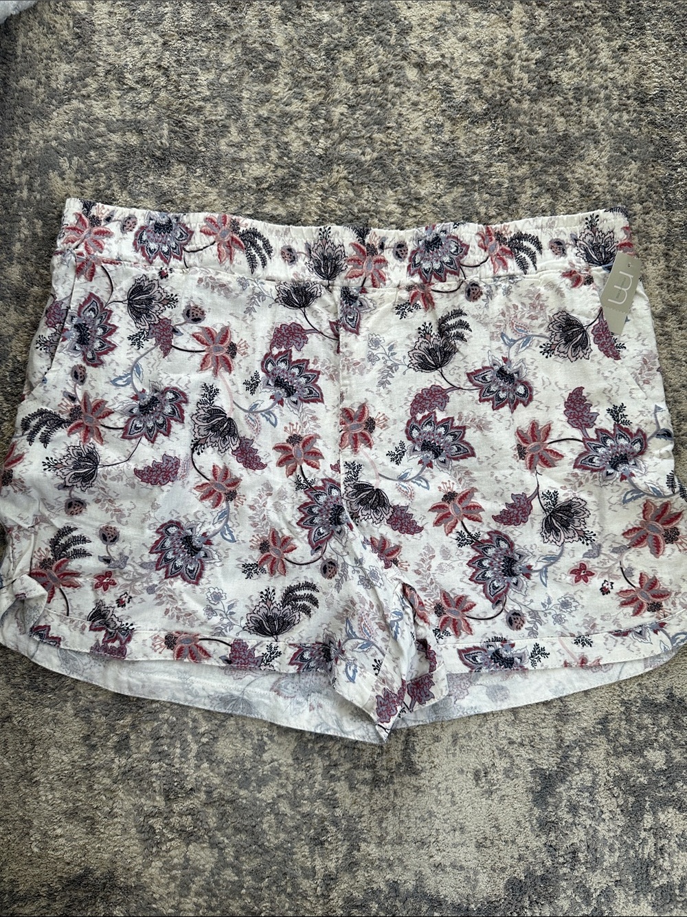 Maurices White Floral High-Waist Shorts with Pink & Blue Accents